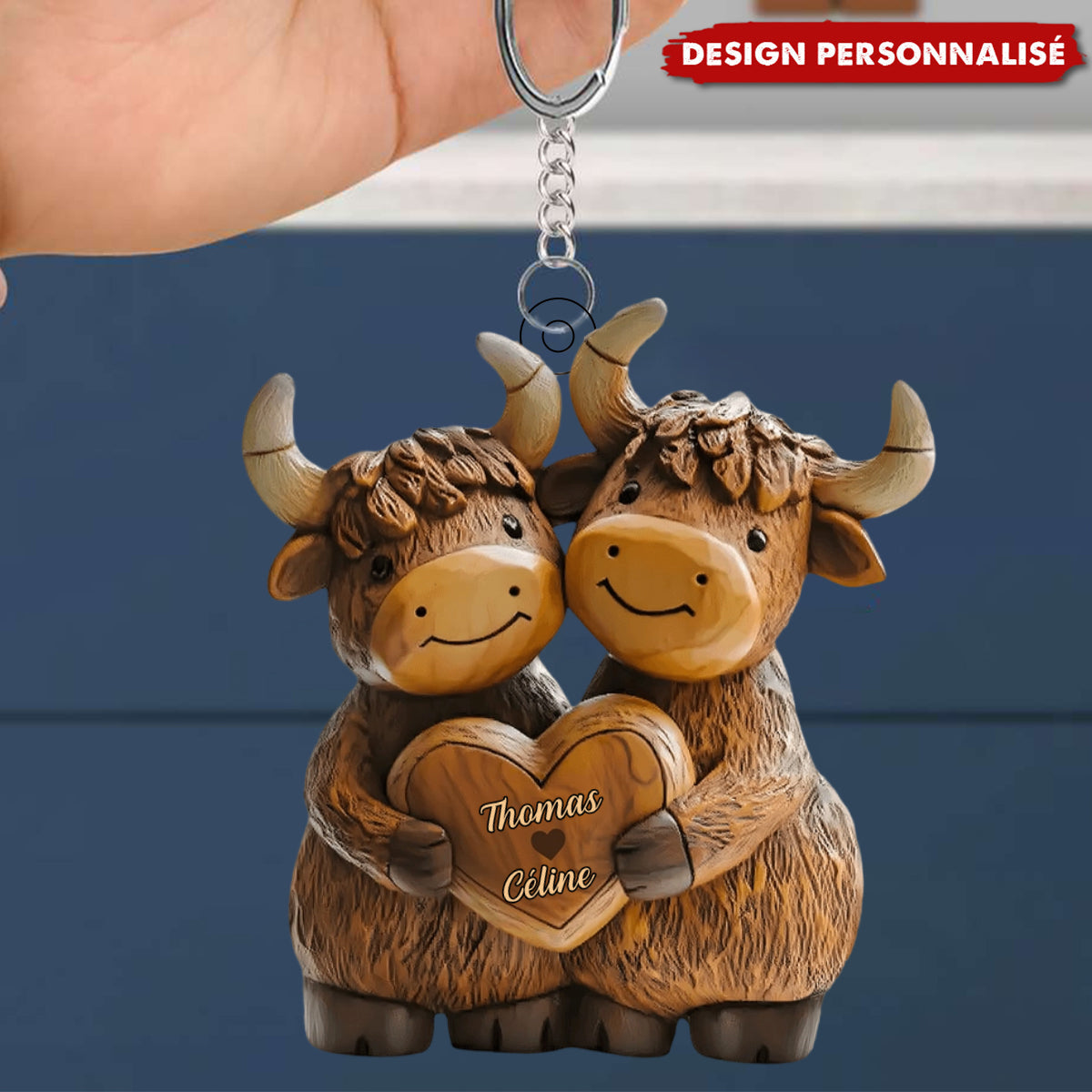 Porte-clés Couple de Yacks – Personnalisé avec Prénoms Gravés