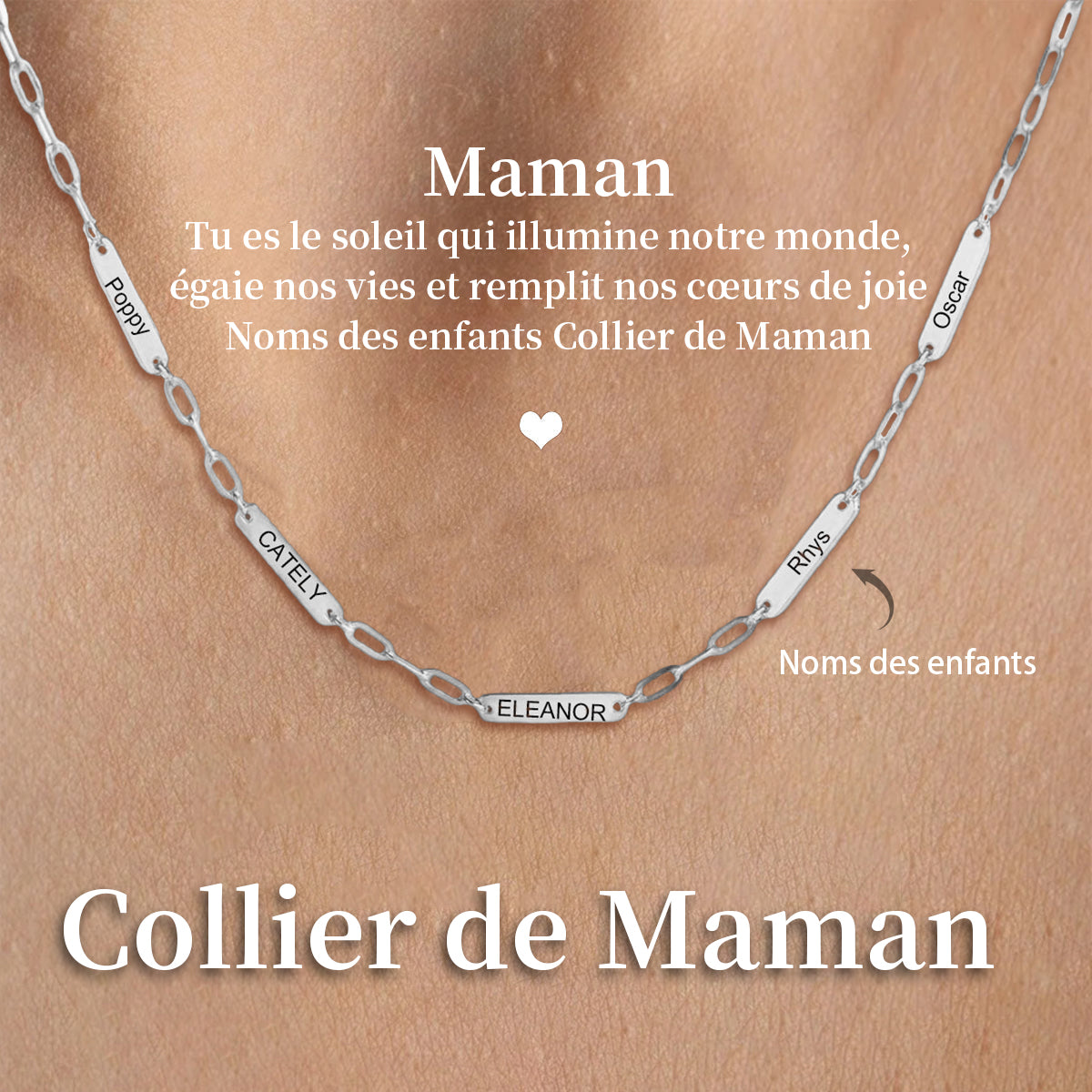 Collier Personnalisé pour Mamie ou Maman – Gravé avec les Prénoms des Enfants/Petits-Enfants