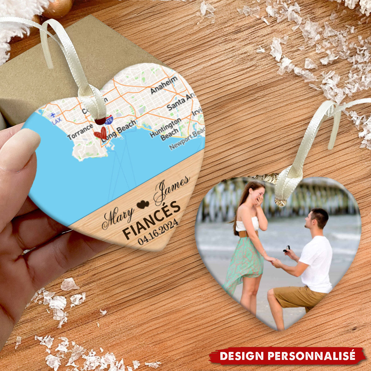 Décoration en Céramique Personnalisée – Engagement avec Carte et Photo