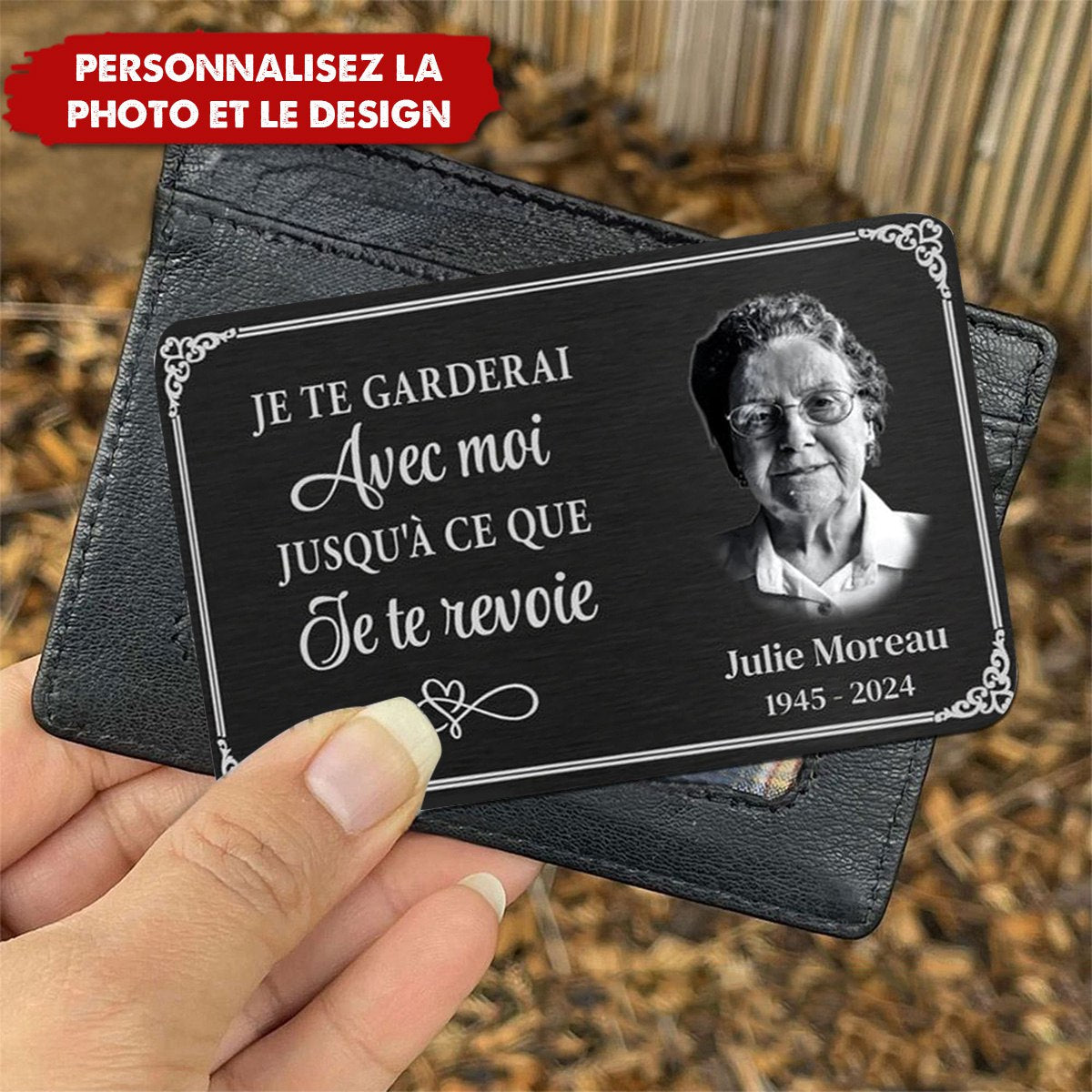 Toujours avec toi - Carte personnalisée en acier inoxydable comme souvenir de portefeuille