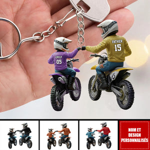 Papa et Enfant en Moto – Porte-clés Acrylique Moto Personnalisé