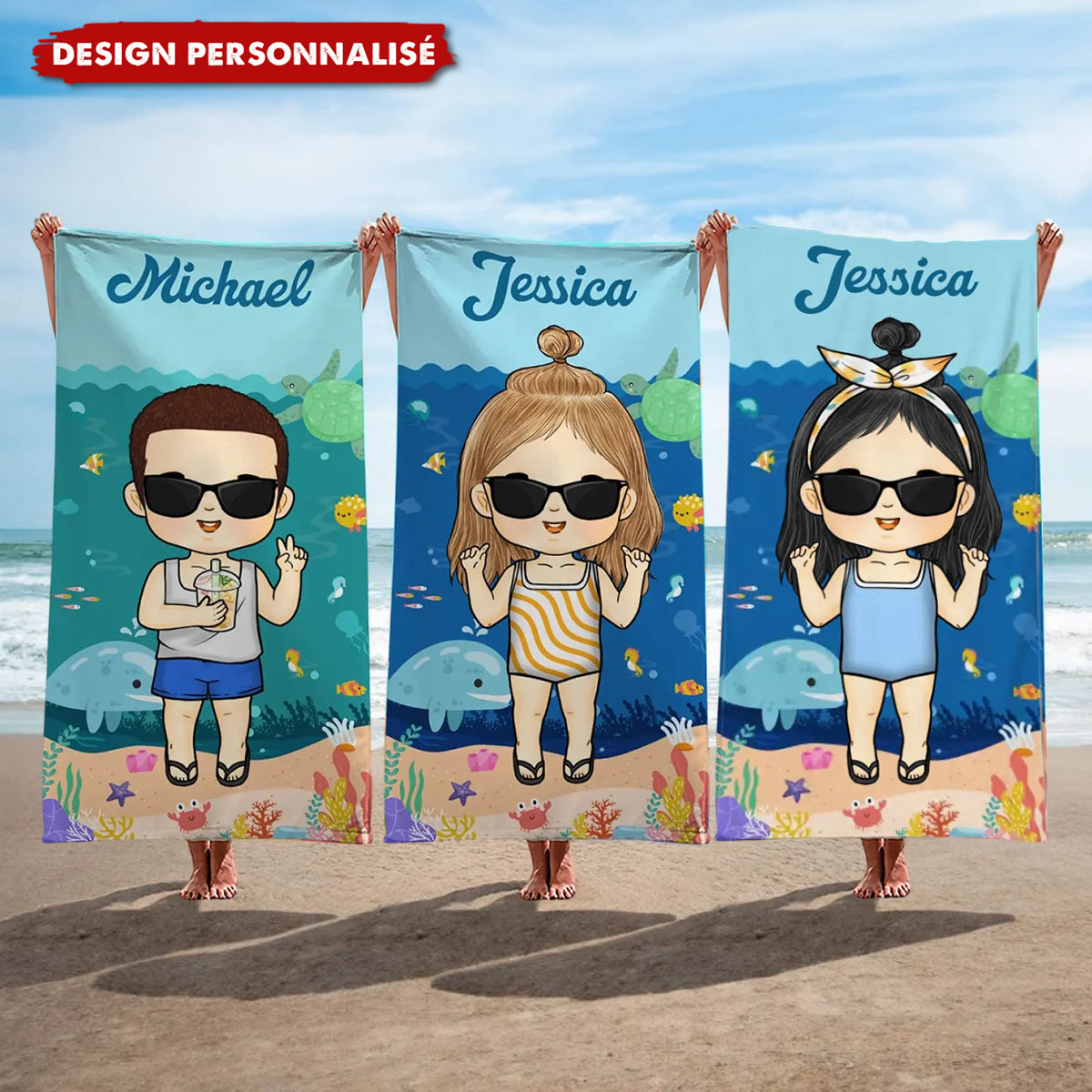 Été, Plage, Piscine, Voyage et Enfant –Serviette de Plage Personnalisée