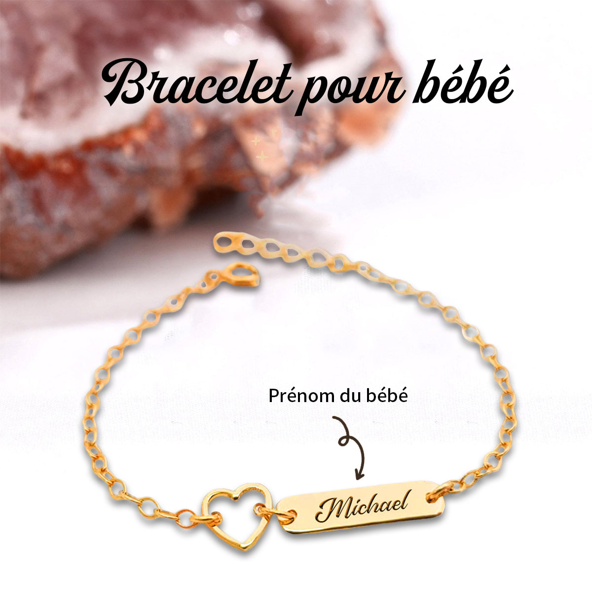 Bracelet Bébé Personnalisé avec Prénom Gravé – Cadeau Naissance Adorable