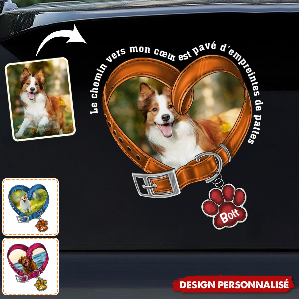 Autocollant Personnalisé – Collier en Cœur avec Photo et Nom du Chien