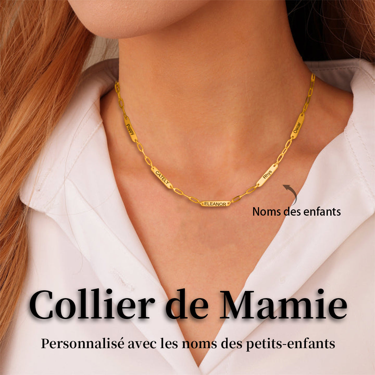Collier Personnalisé pour Mamie ou Maman – Gravé avec les Prénoms des Enfants/Petits-Enfants