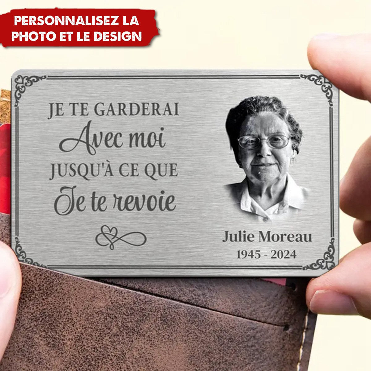 Toujours avec toi - Carte personnalisée en acier inoxydable comme souvenir de portefeuille