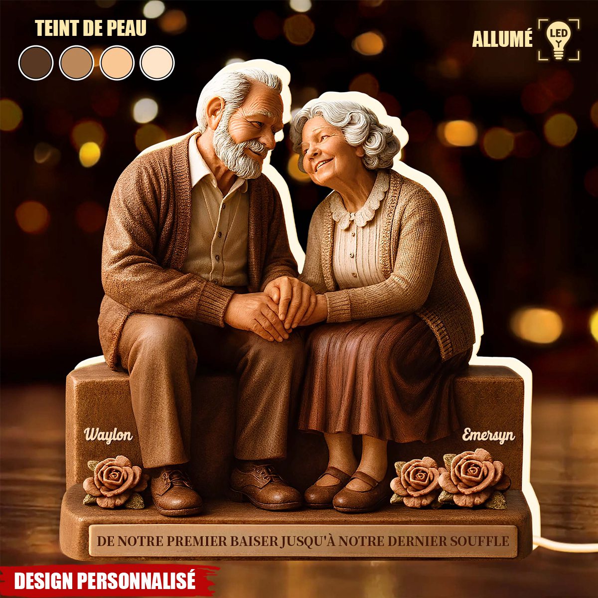 Boîte lumineuse LED Personnalisée Couple – Symbole d’Amour Éternel