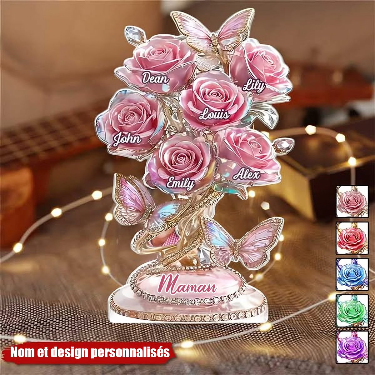 Chaque rose détient un morceau de votre cœur – Plaque personnalisée en acrylique en forme spéciale, personnalisée pour la famille
