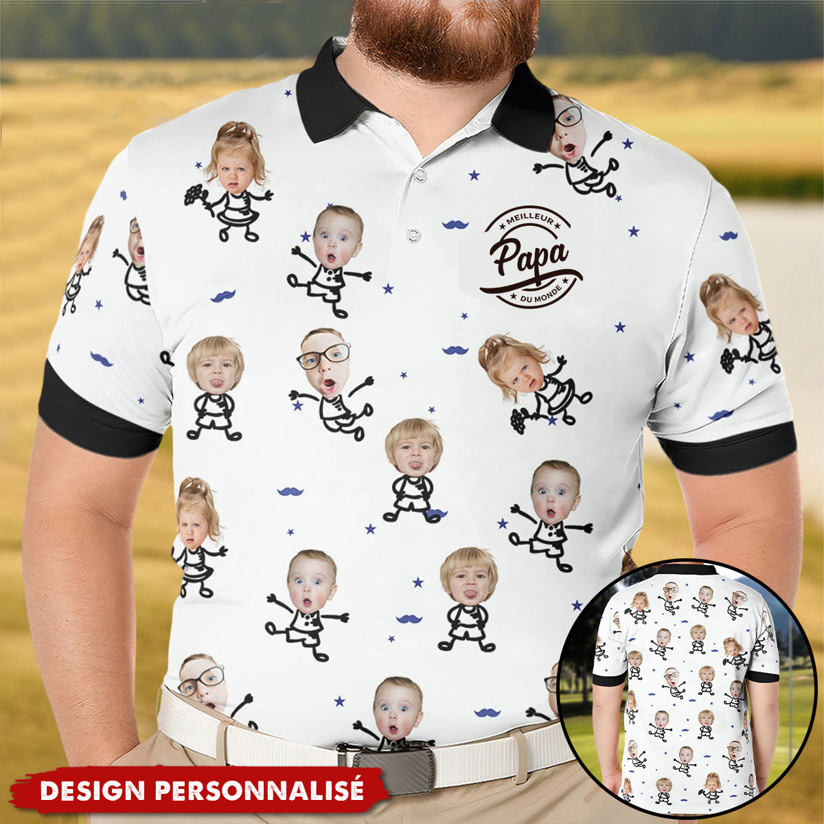 Meilleur Papa du Monde – Cadeau Personnalisé pour Papa ou Papi avec Photo sur Polo