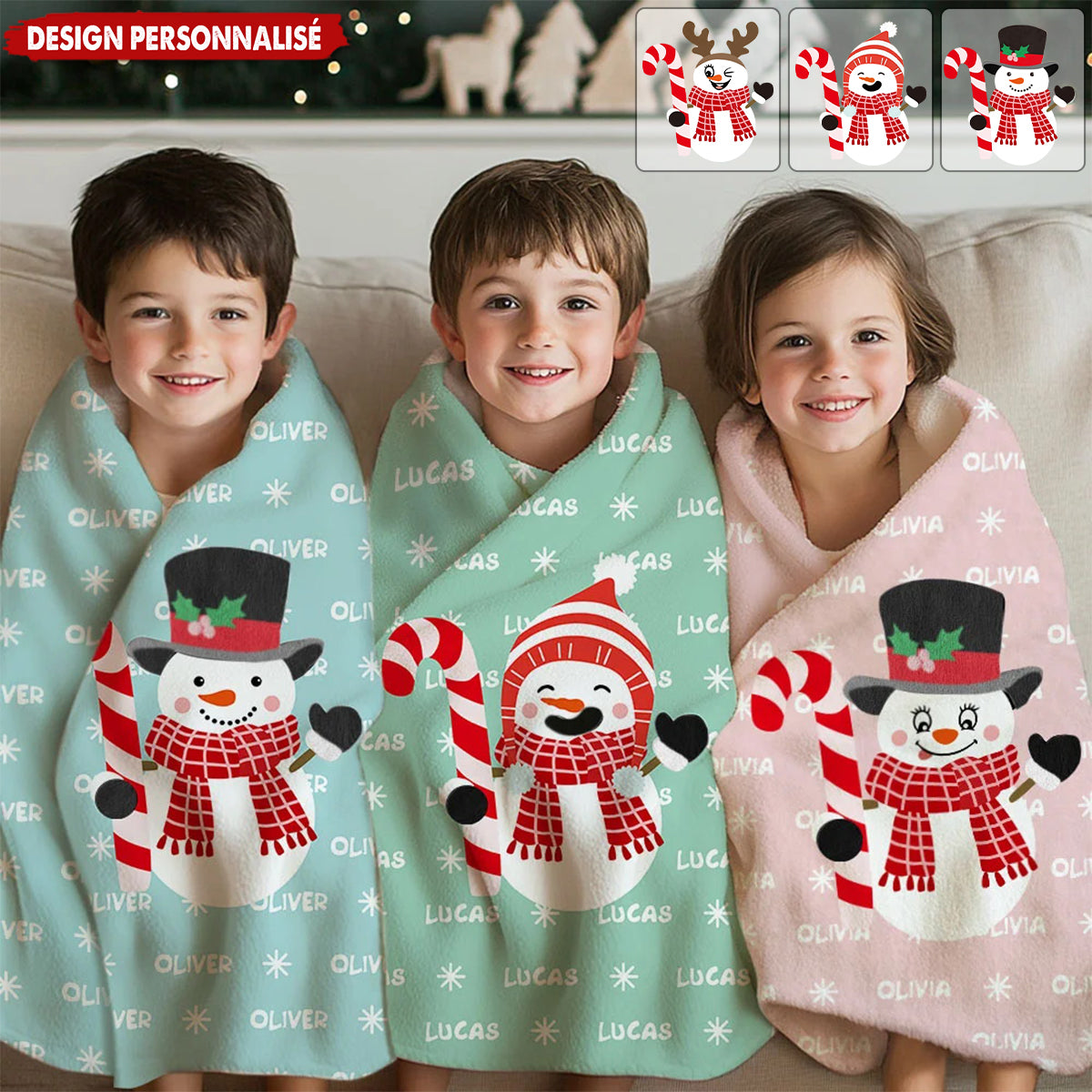 Couverture Personnalisée Bonhomme de Neige – Douce, Chaleureuse et Parfaite pour les Enfants