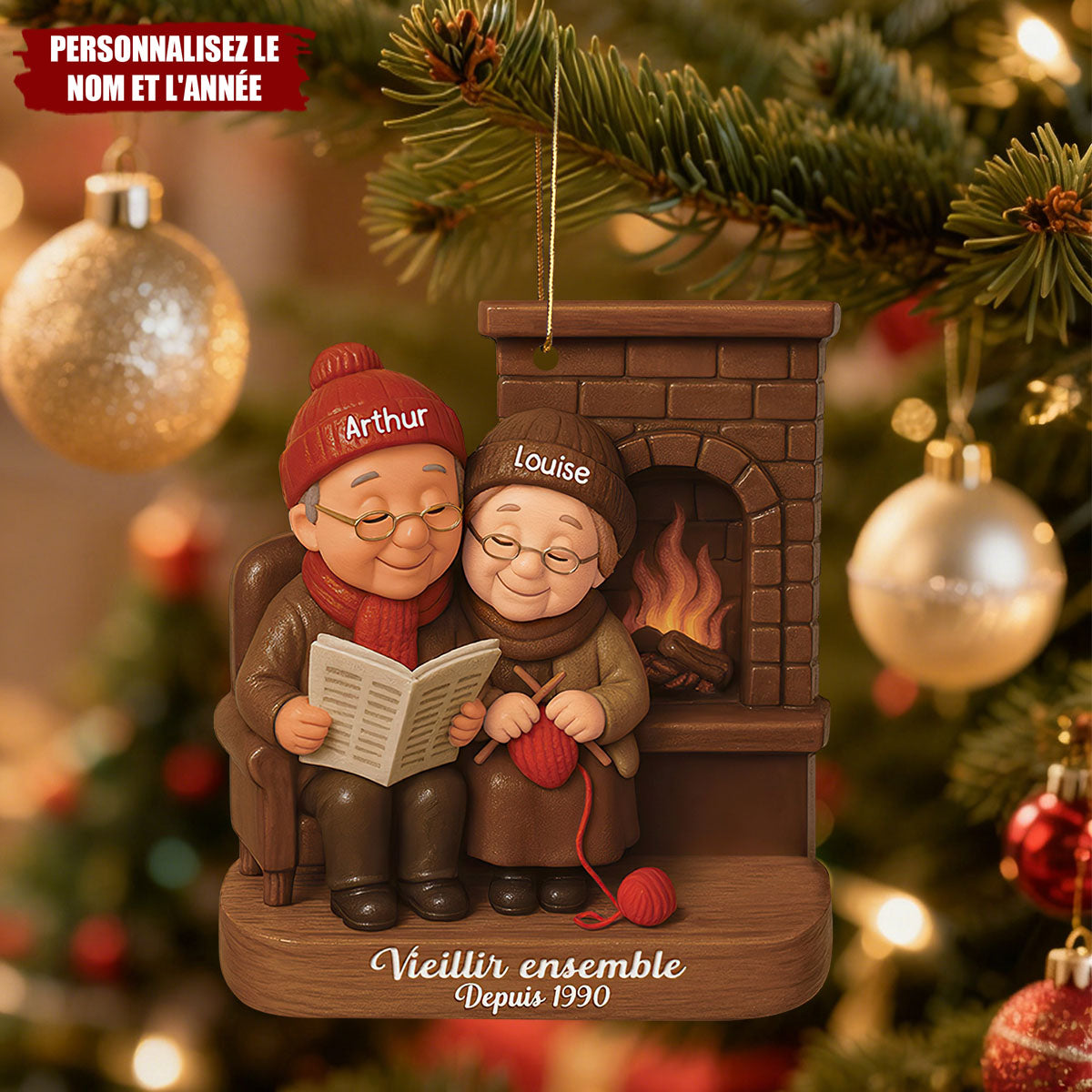 Ornement Personnalisé “Vieillir Ensemble”– Personnalisez les Noms et l’Année