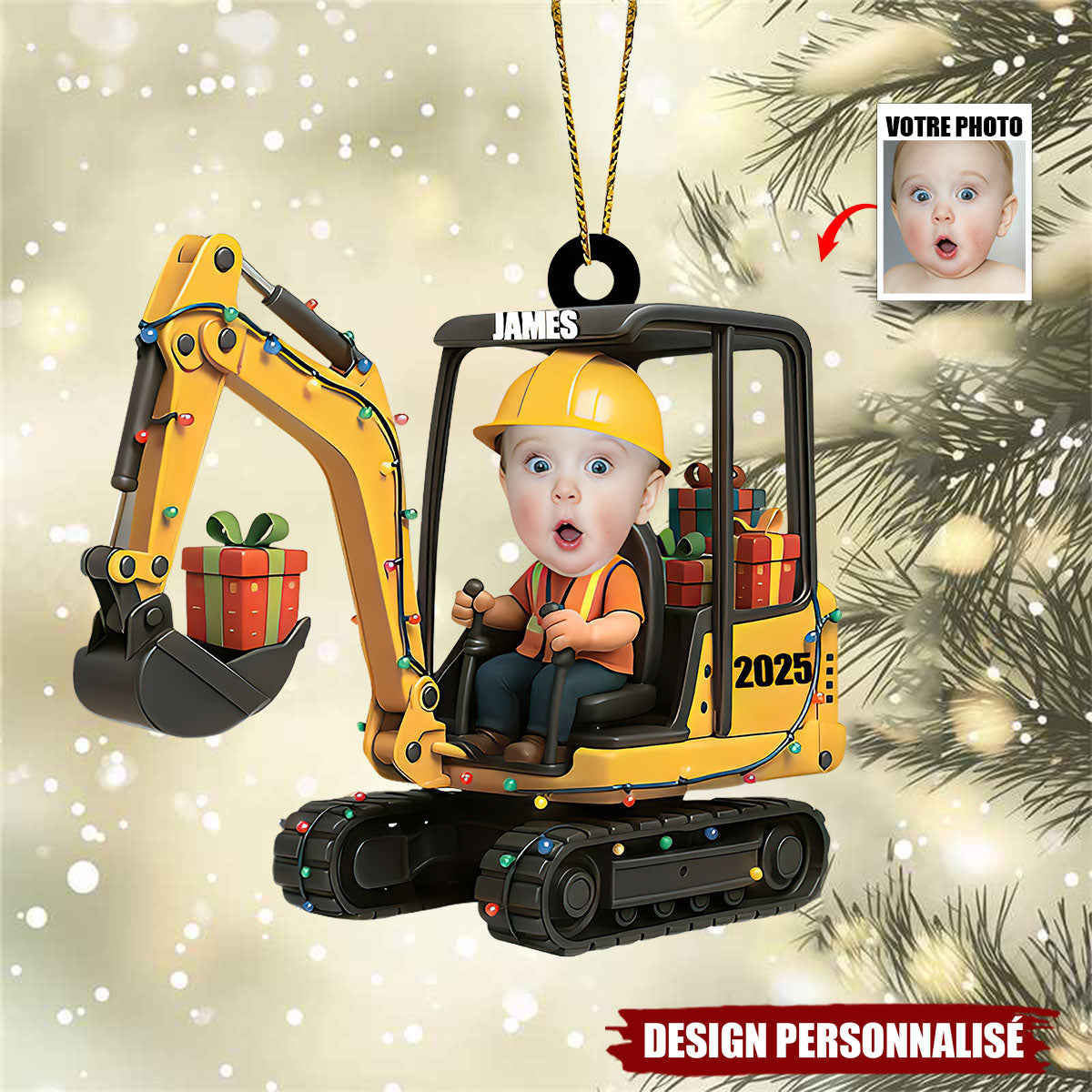 Décoration de Noël Personnalisée – Petit Conducteur de Pelleteuse