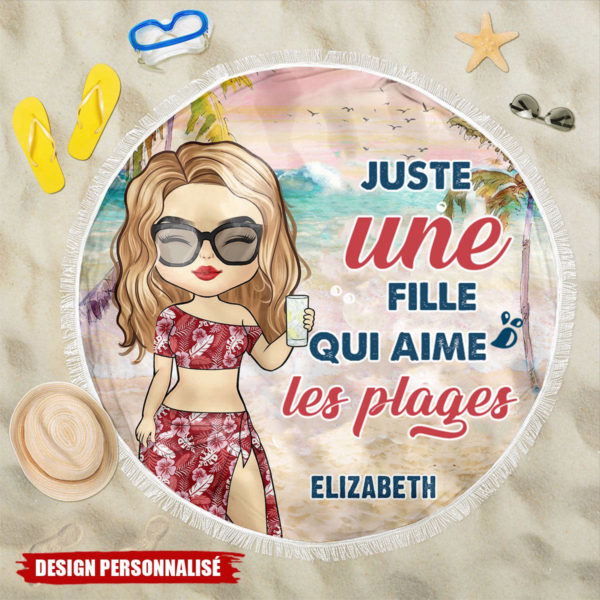 La vie est meilleure à la plage - Serviette de Plage Ronde Personnalisée