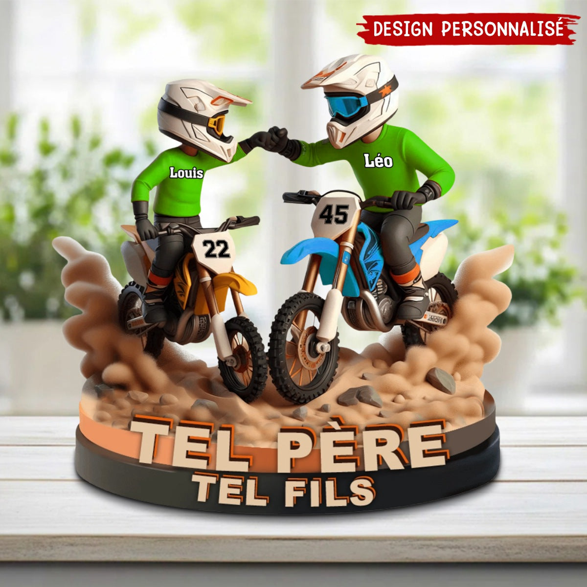 Papa et Fils en Moto Cross – Plaque Personnalisée, Cadeau pour Papa