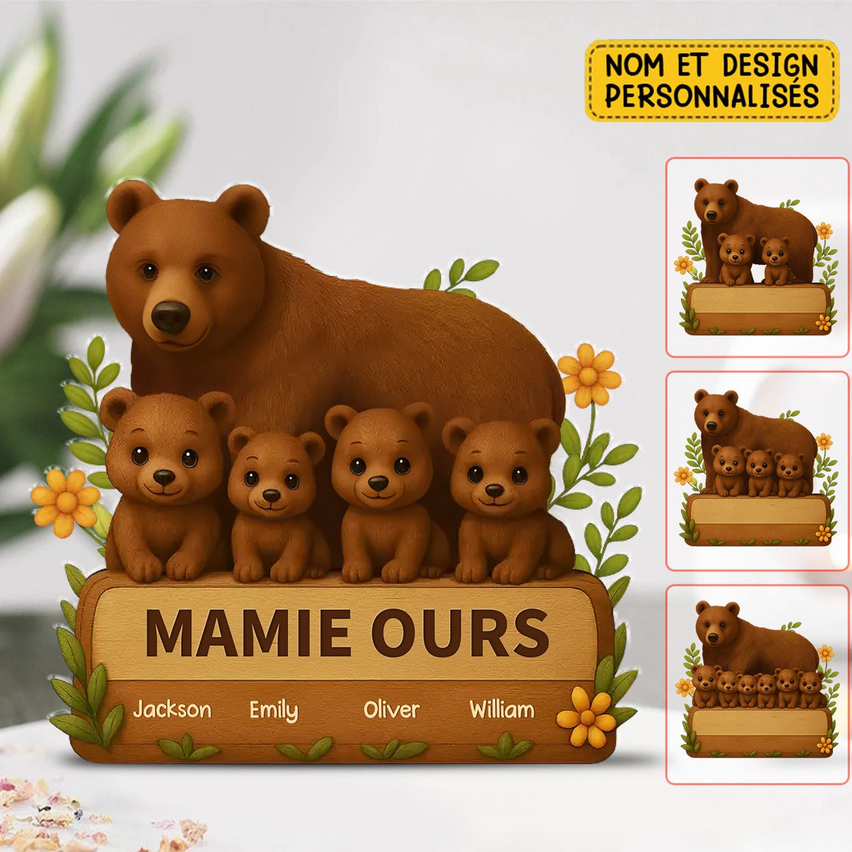 Panneau Décoratif Personnalisé Famille d’Ours – Cadeau Mignon pour Mamie