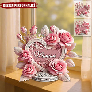 Plaque cœur à la rose personnalisée – Un cadeau unique pour maman