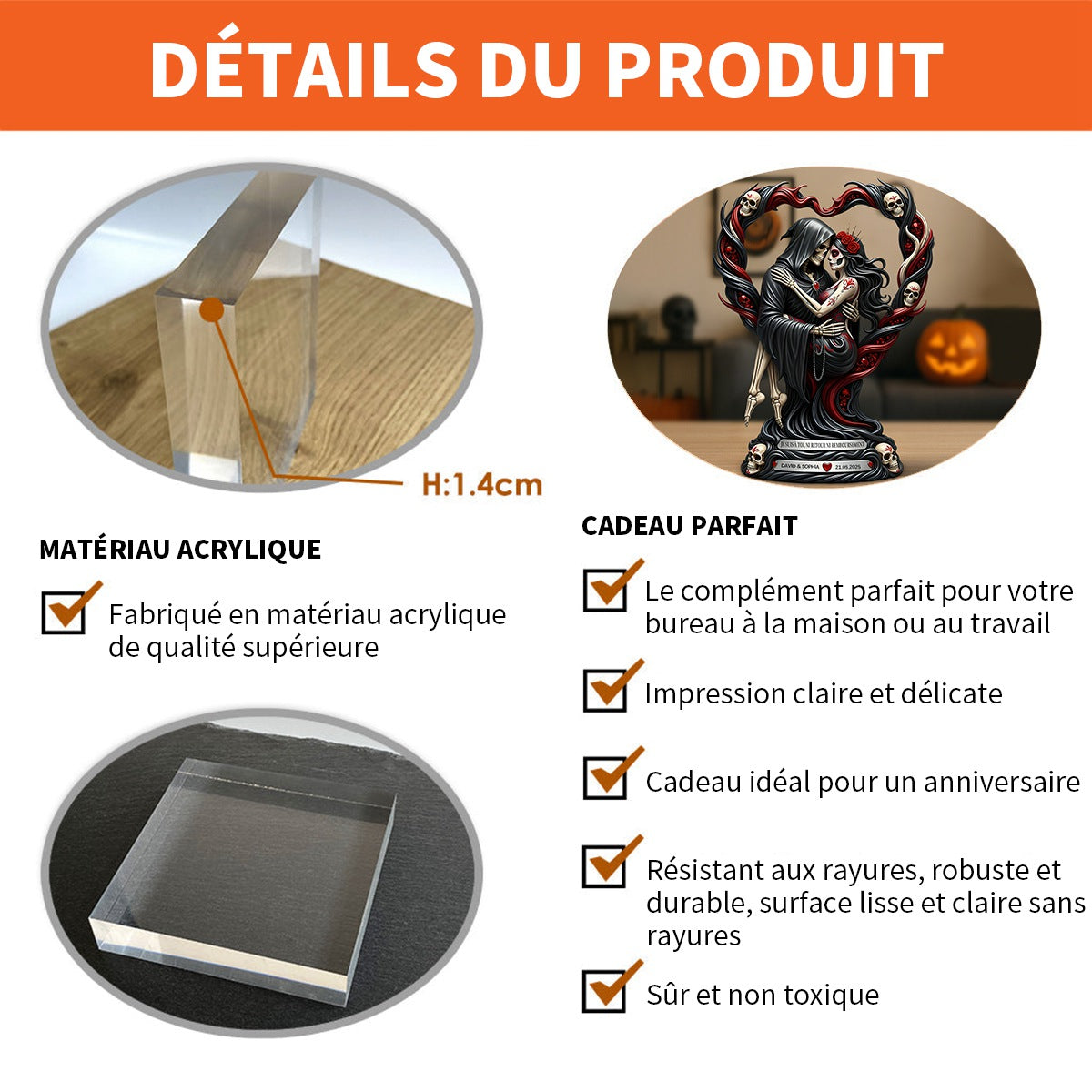 Plaque Acrylique "Amour Jusqu'à la Mort" – Cadeau Personnalisé pour Couple