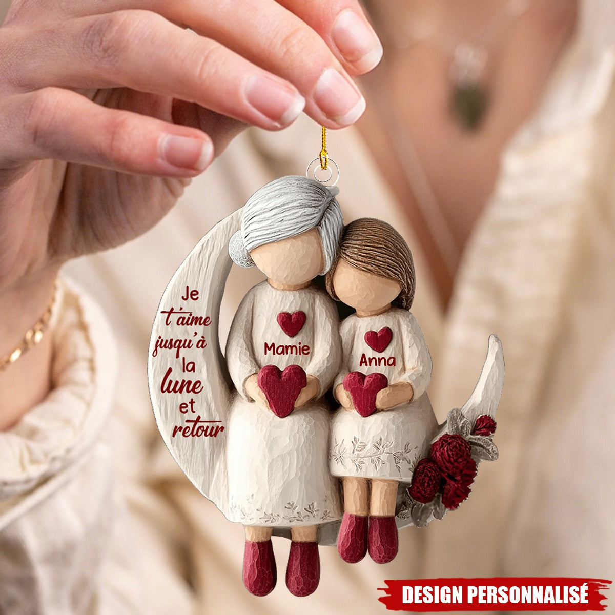Ornement Personnalisé “Je t’aime jusqu’à la lune et retour” – Mamie et Petit-Enfant