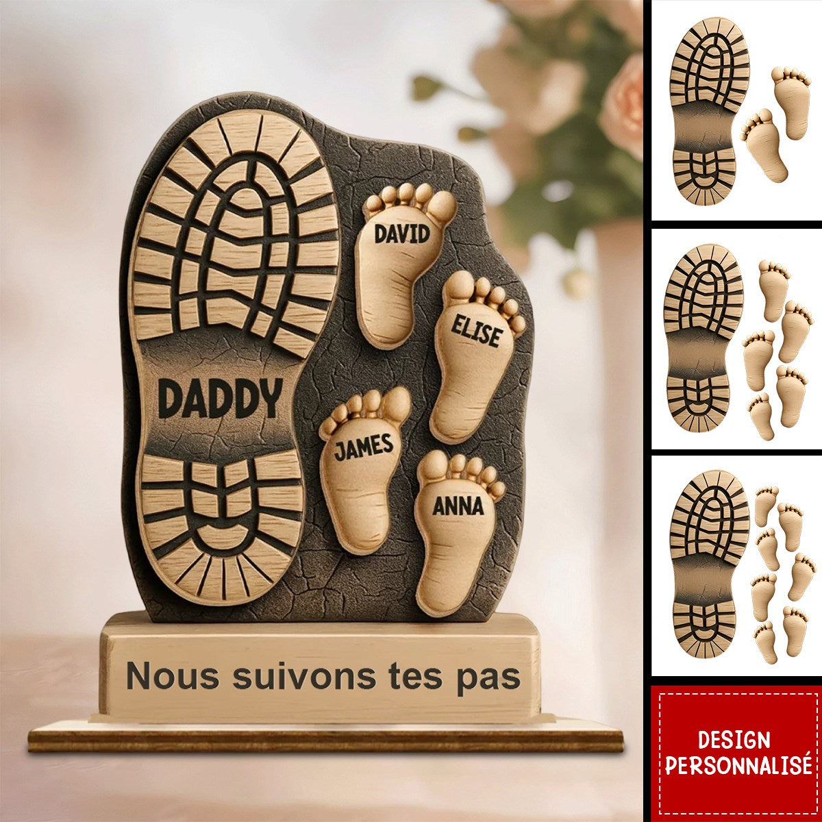 Suivre les Pas de Papa – Plaque Personnalisée en Bois