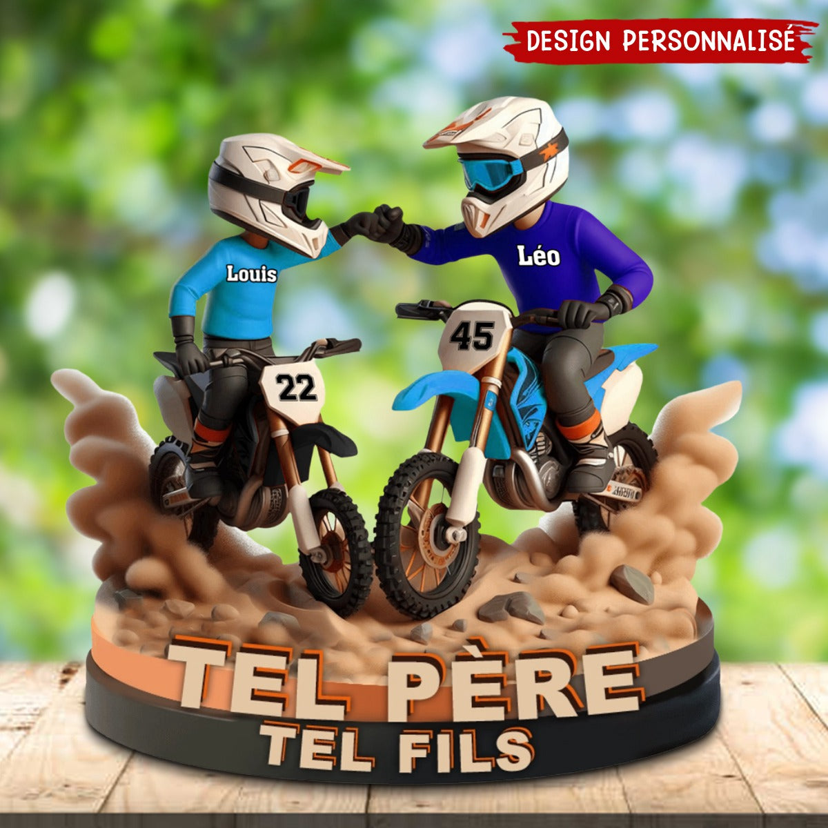 Papa et Fils en Moto Cross – Plaque Personnalisée, Cadeau pour Papa