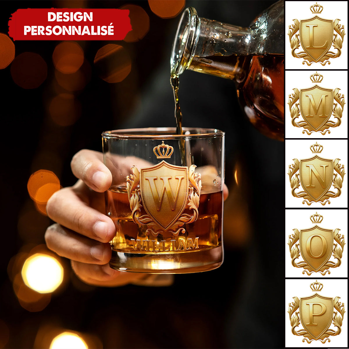 Verre à Whisky Personnalisé "Blason Royal" - Cadeau pour les amateurs de whisky