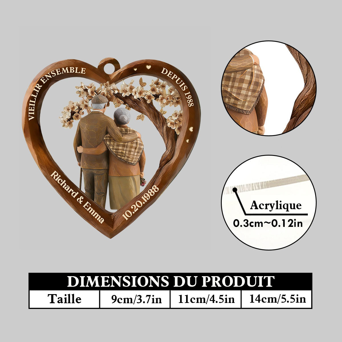 Ornement de Voiture Vieillir Ensemble — Personnalisé avec Vos Noms & Date