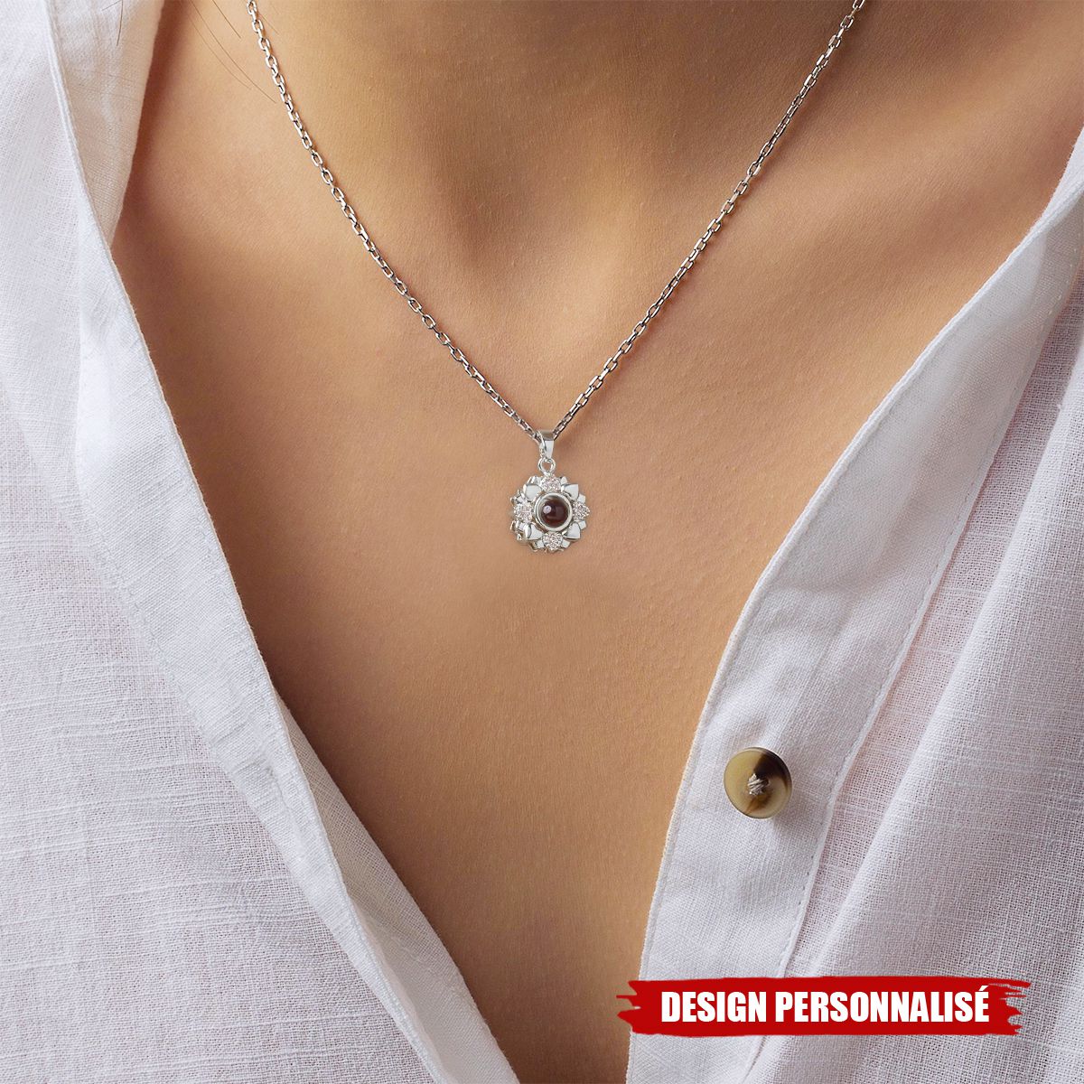 Collier tournesol Projecteur Personnalisé avec Photo Cachée – Cadeau Symbolique et Intemporel