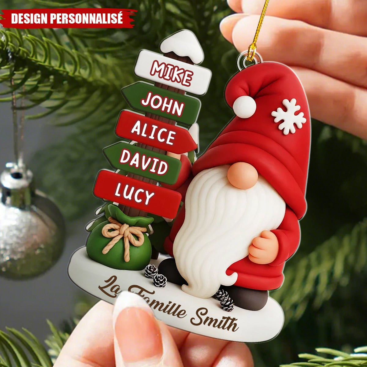 Ornement Familial en Acrylique - Cadeaux de Noël Personnalisés avec Prénoms