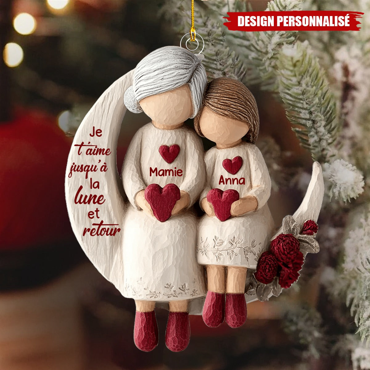 Ornement Personnalisé “Je t’aime jusqu’à la lune et retour” – Mamie et Petit-Enfant