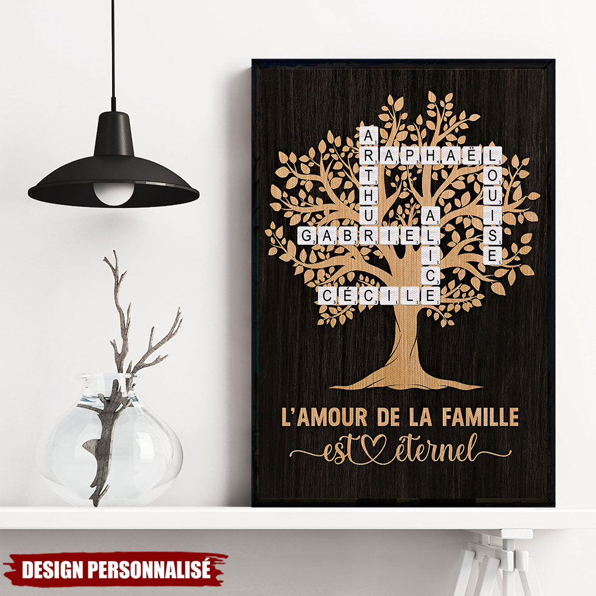 Affiche Arbre Généalogique Personnalisé – Noms de Famille en Mots Croisés