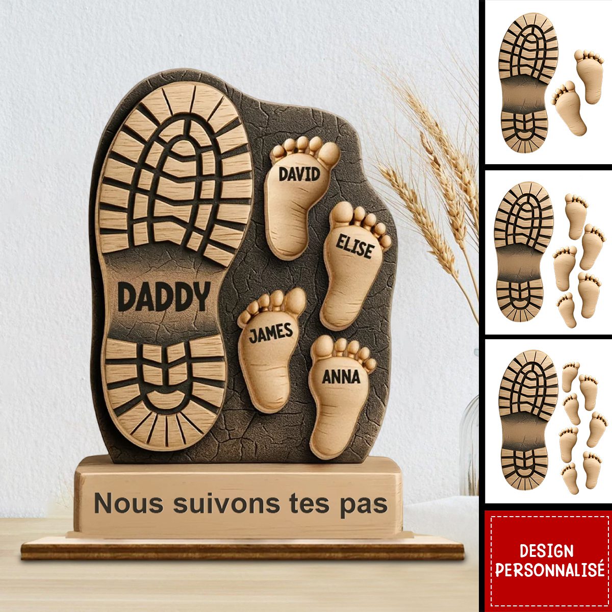Suivre les Pas de Papa – Plaque Personnalisée en Bois