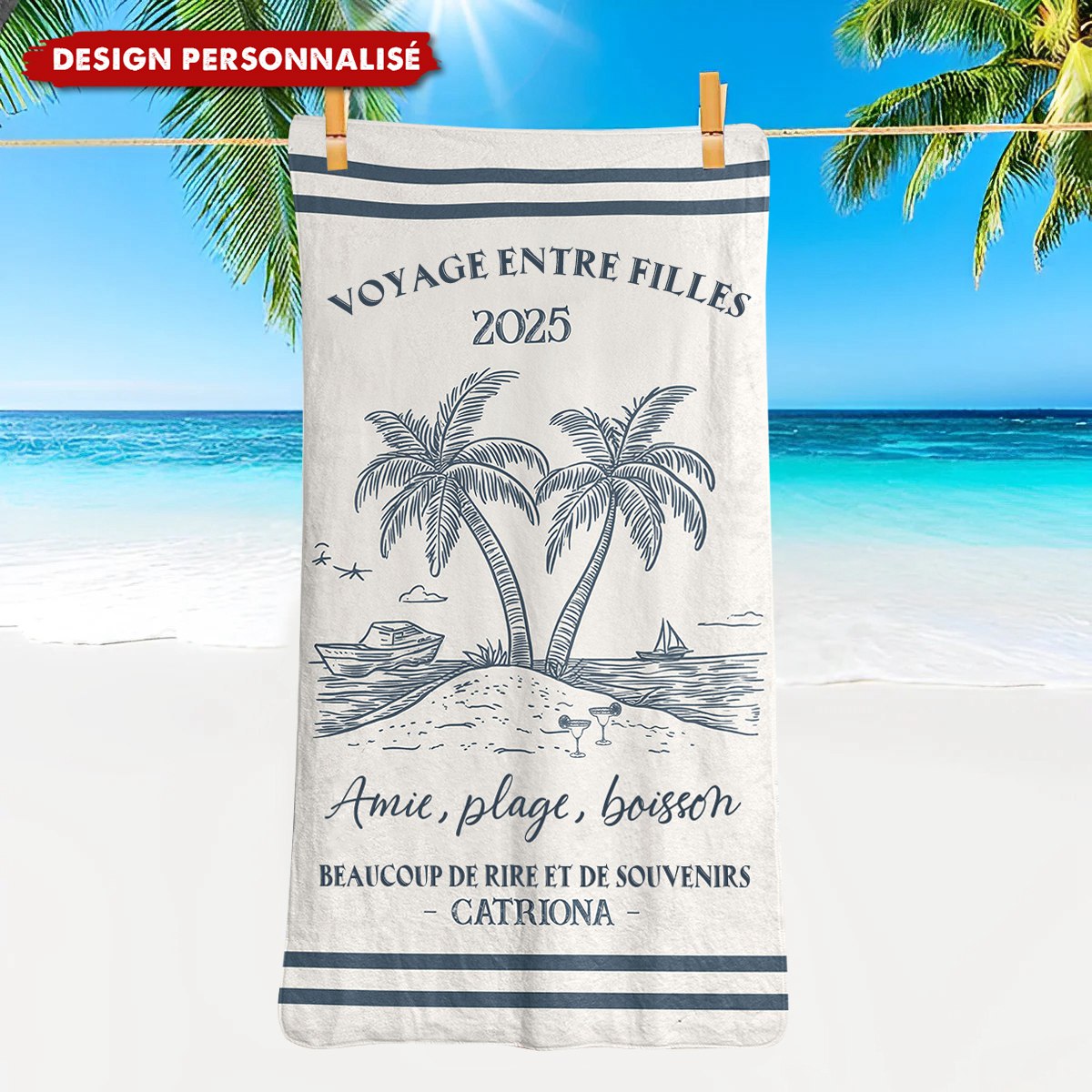 Serviette de Plage Personnalisée – Voyage entre Filles 2025