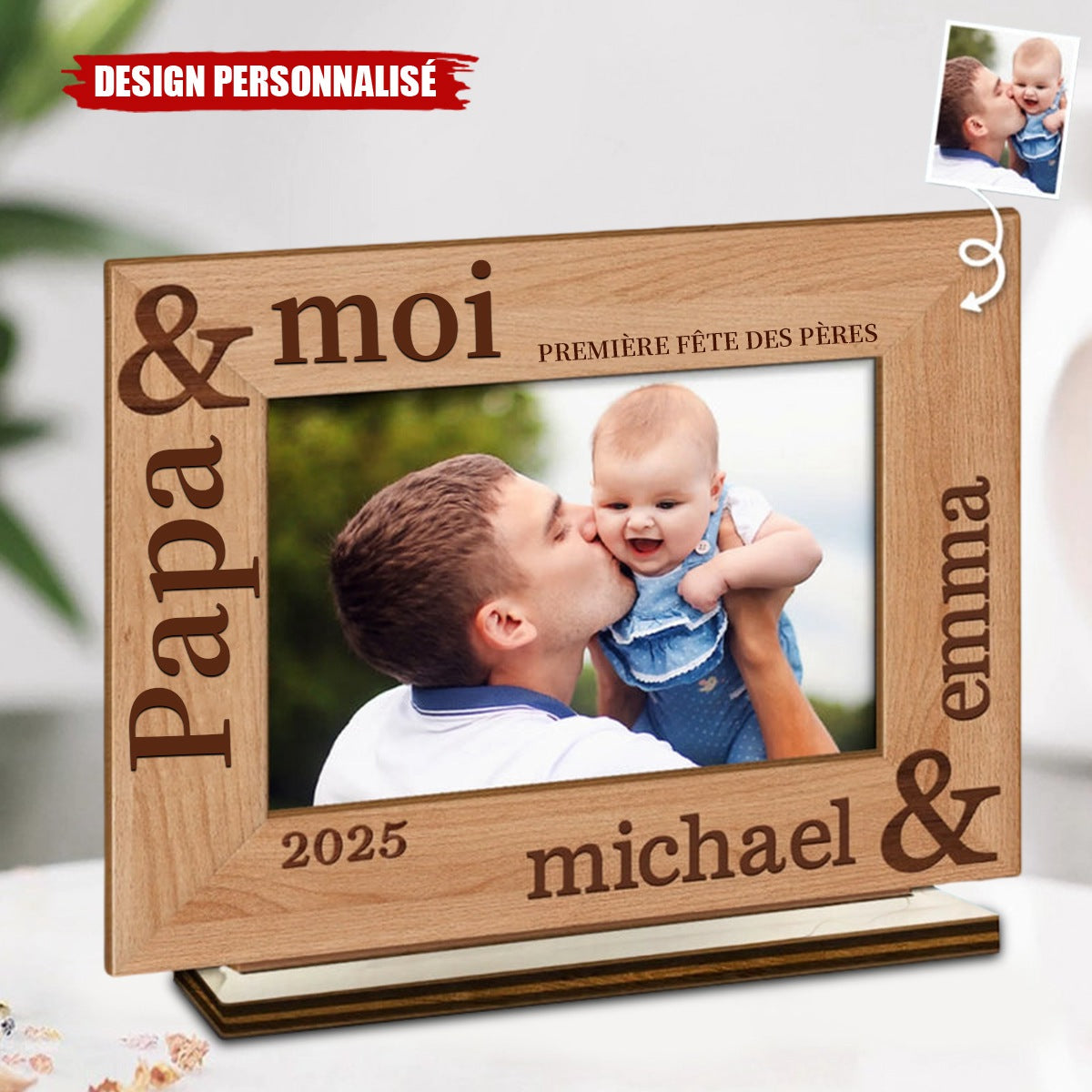 Plaque en bois personnalisée – Papa & Moi, Première Fête des Pères