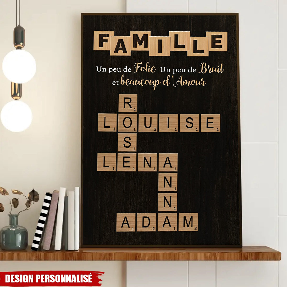 Affiche Personnalisée Mots Croisés Famille – Déco Murale Unique avec Prénoms
