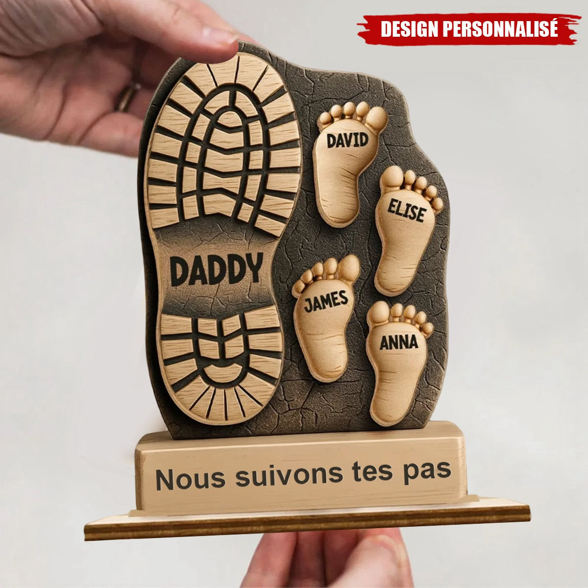 Suivre les Pas de Papa – Plaque Personnalisée en Bois