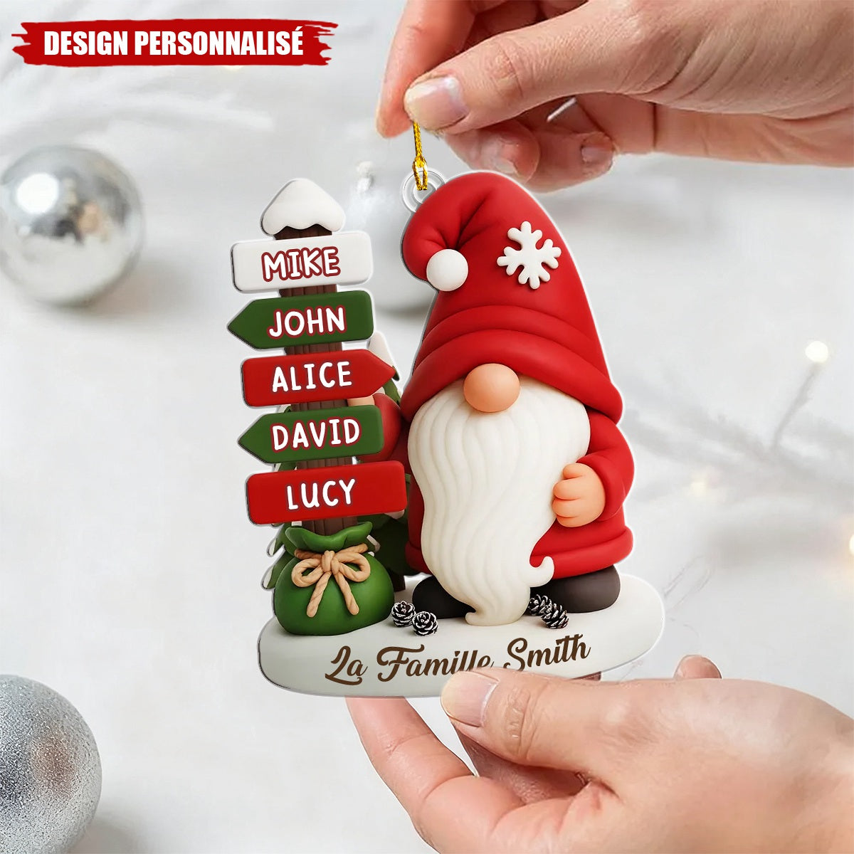 Ornement Familial en Acrylique - Cadeaux de Noël Personnalisés avec Prénoms