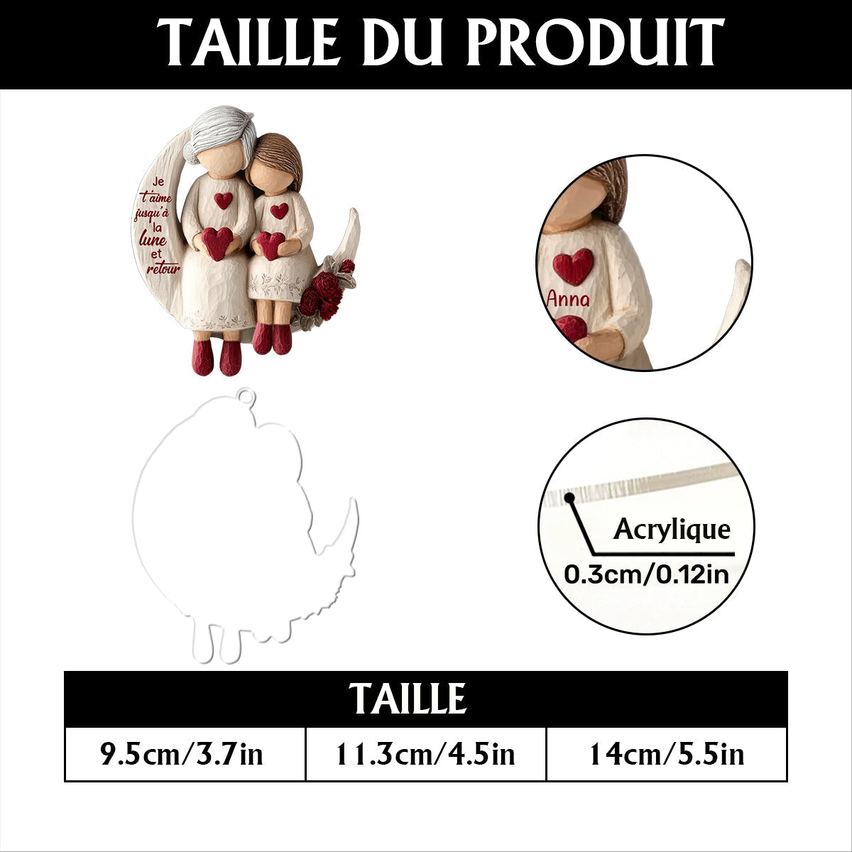 Ornement Personnalisé “Je t’aime jusqu’à la lune et retour” – Mamie et Petit-Enfant