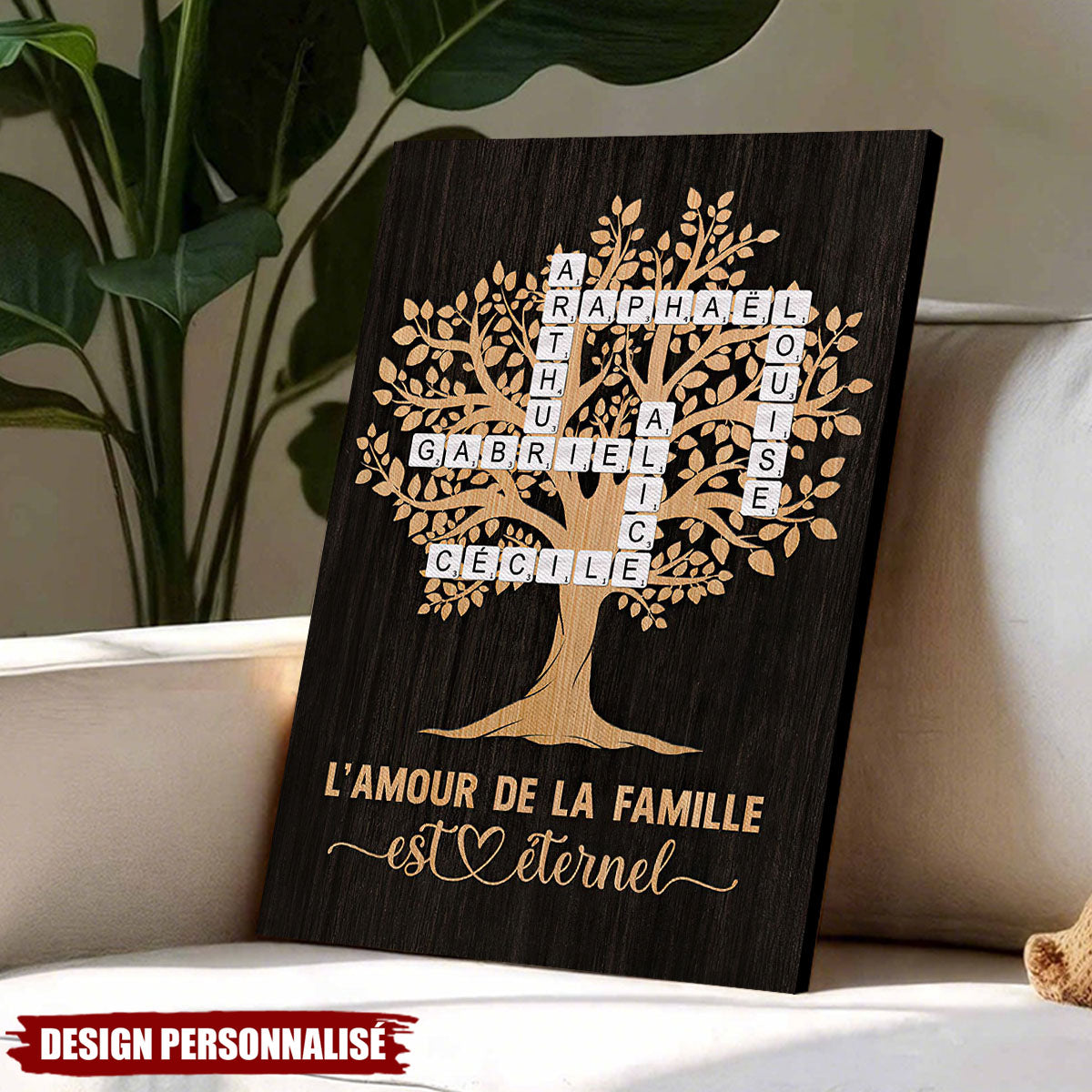 Affiche Arbre Généalogique Personnalisé – Noms de Famille en Mots Croisés