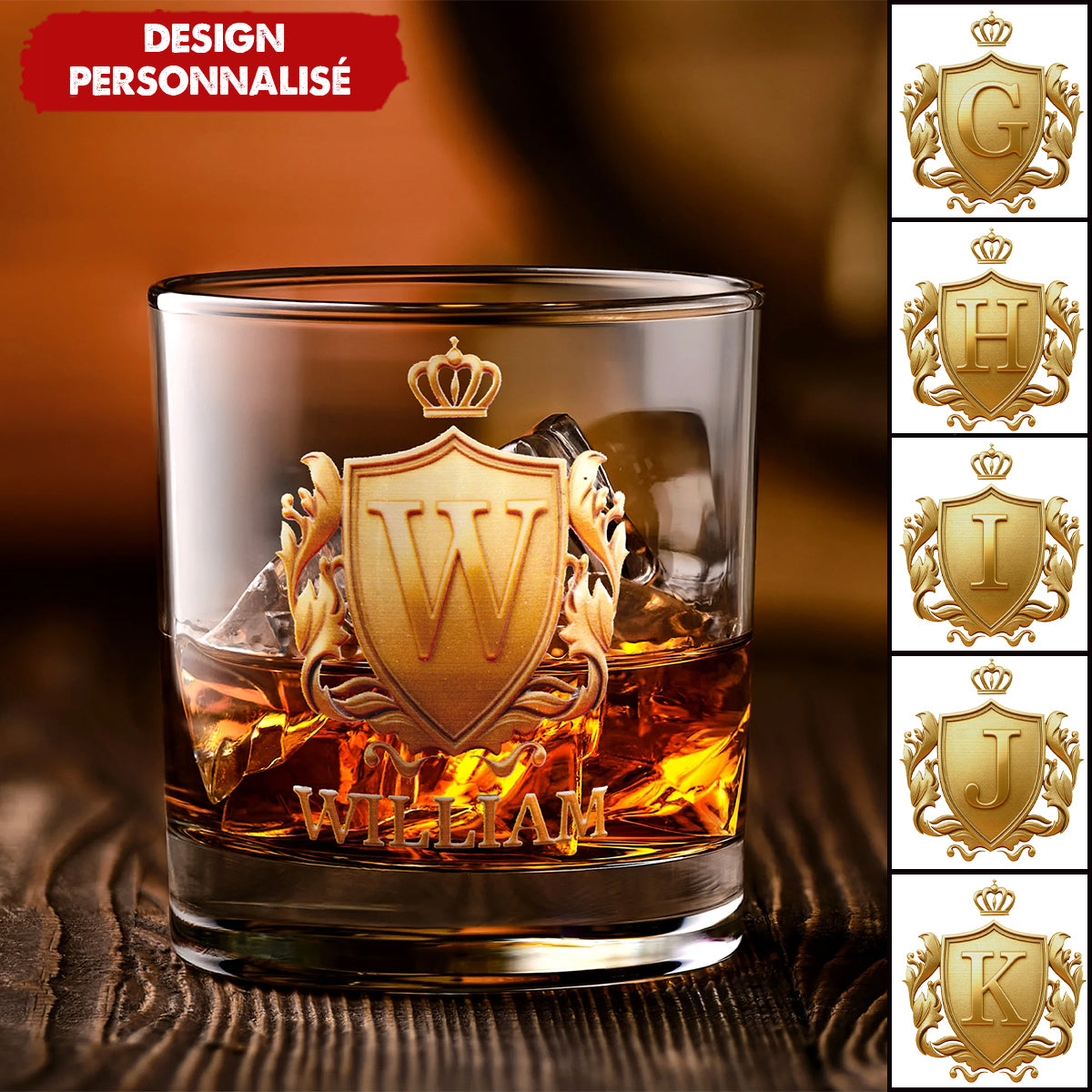 Verre à Whisky Personnalisé "Blason Royal" - Cadeau pour les amateurs de whisky