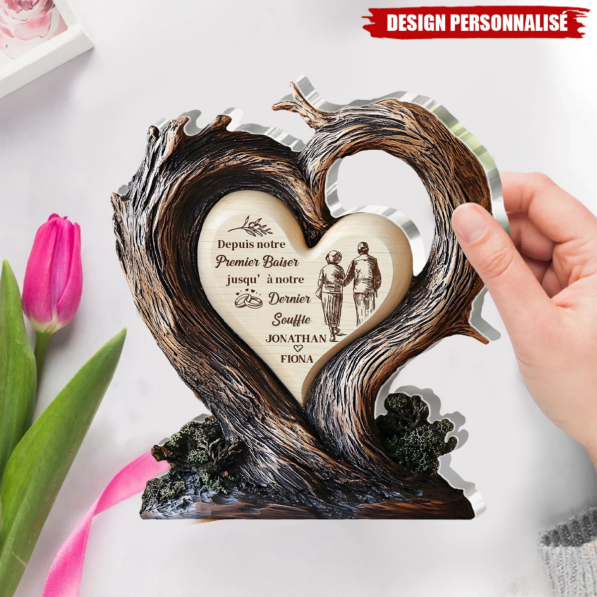 Plaque Acrylique en Forme de Cœur pour Couple – Cadeau Romantique Personnalisé