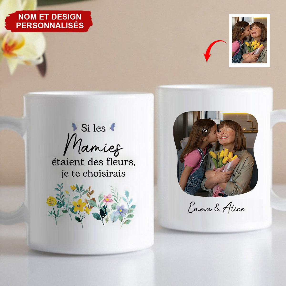 Mug Personnalisé pour Mamie – Cadeau avec Photo et Message Personnalisé