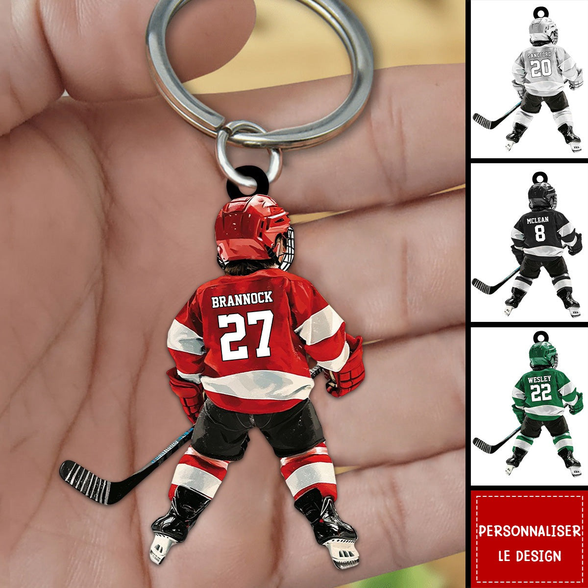 Porte-clés personnalisé joueur de hockey pour enfant - Cadeau pour les amoureux du hockey