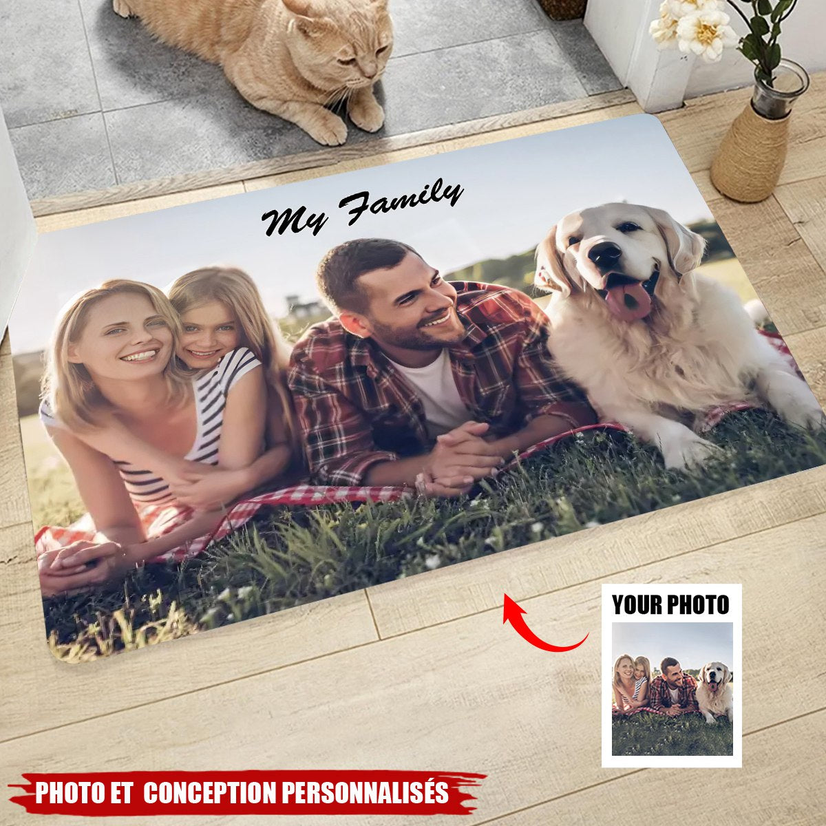 Tapis Photo Personnalisé de Famille – Conception "Ma Famille" Personnalisée