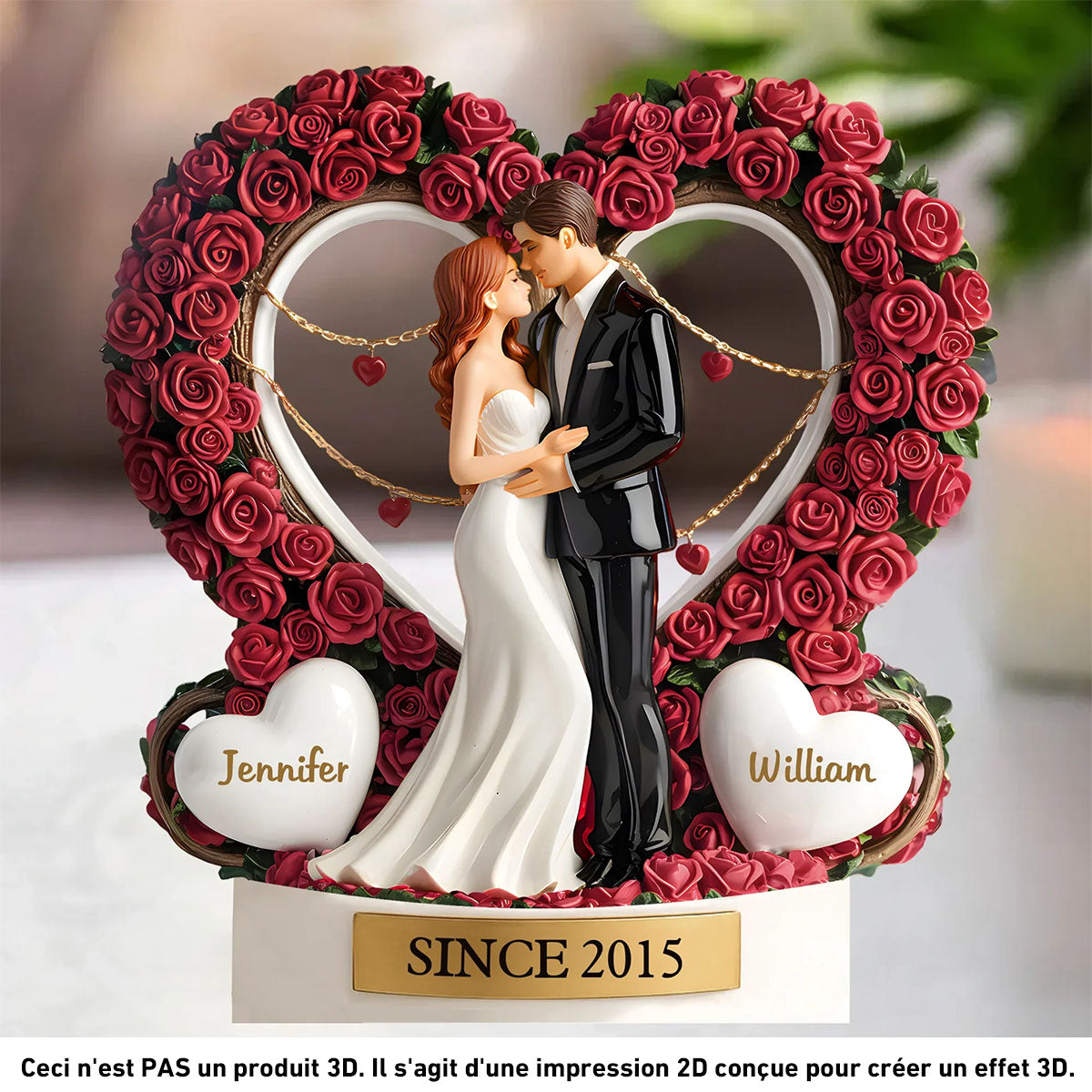 Plaque Acrylique Personnalisée – Couple Romantique avec Roses et Prénoms