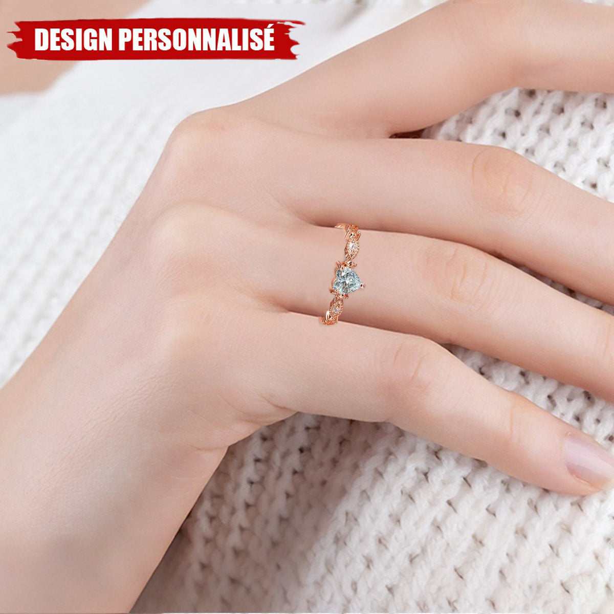 Bague Personnalisée avec Pierre de Naissance – Design Cœur Élégant et Gravure Prénom