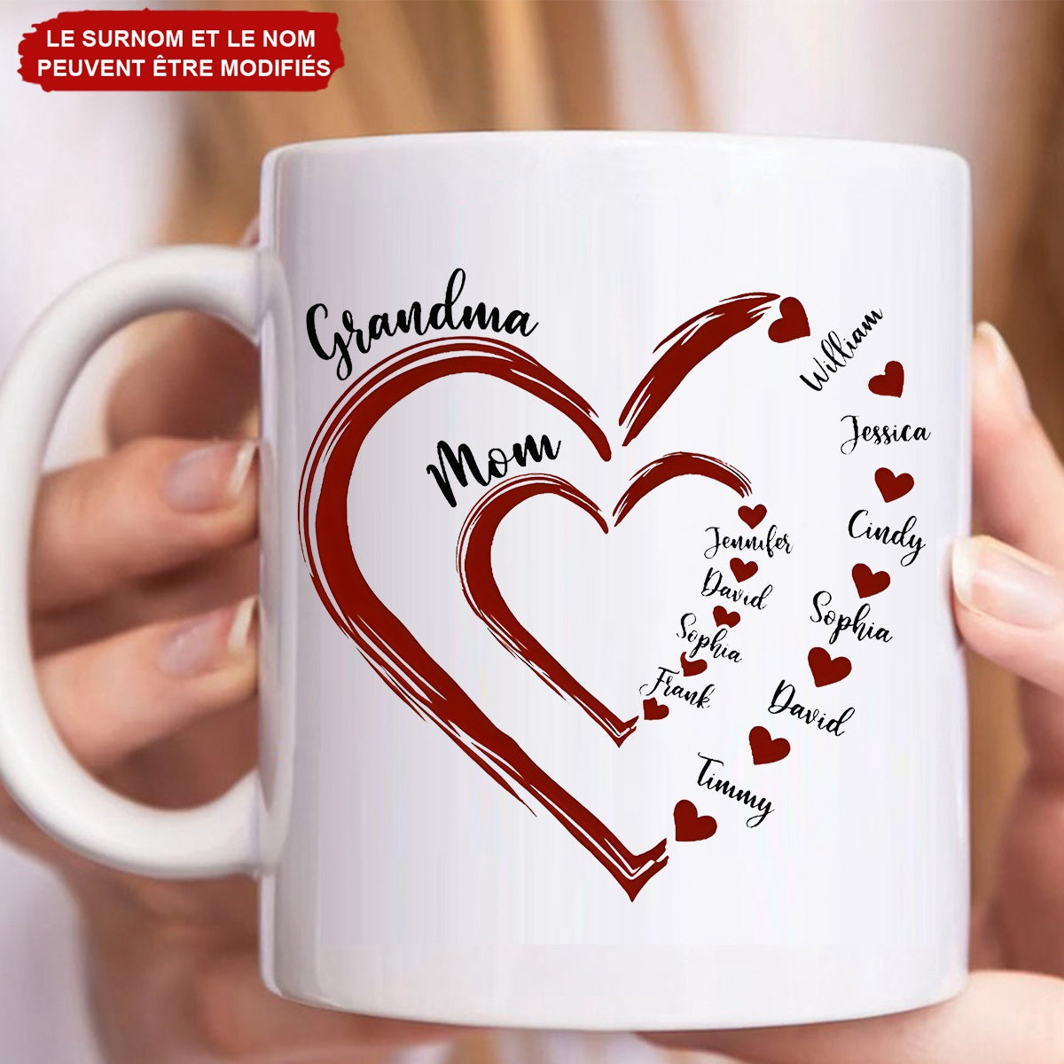 Mug Personnalisé – Les Petits Cœurs de Maman et Mamie