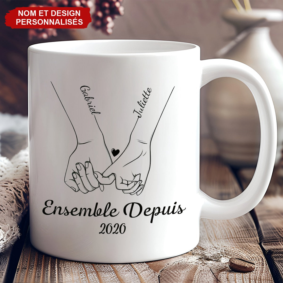 Mug Couple Personnalisé – Mug Promesse du Petit Doigt avec Noms Personnalisés