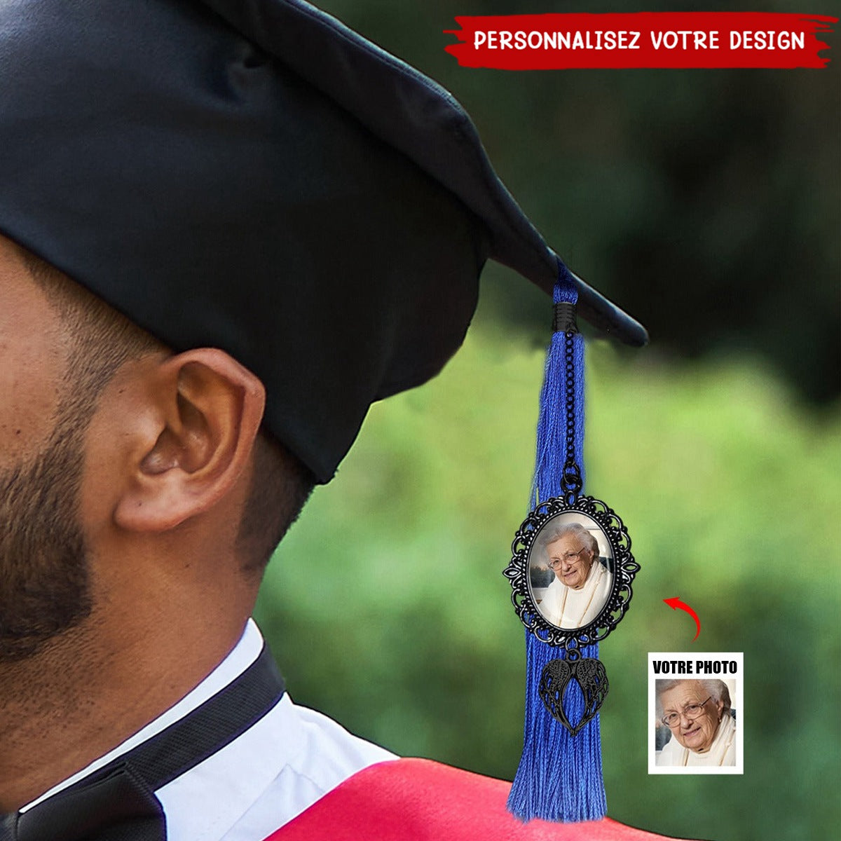 Pendentif photo de frange de graduation personnalisé avec ailes d'ange