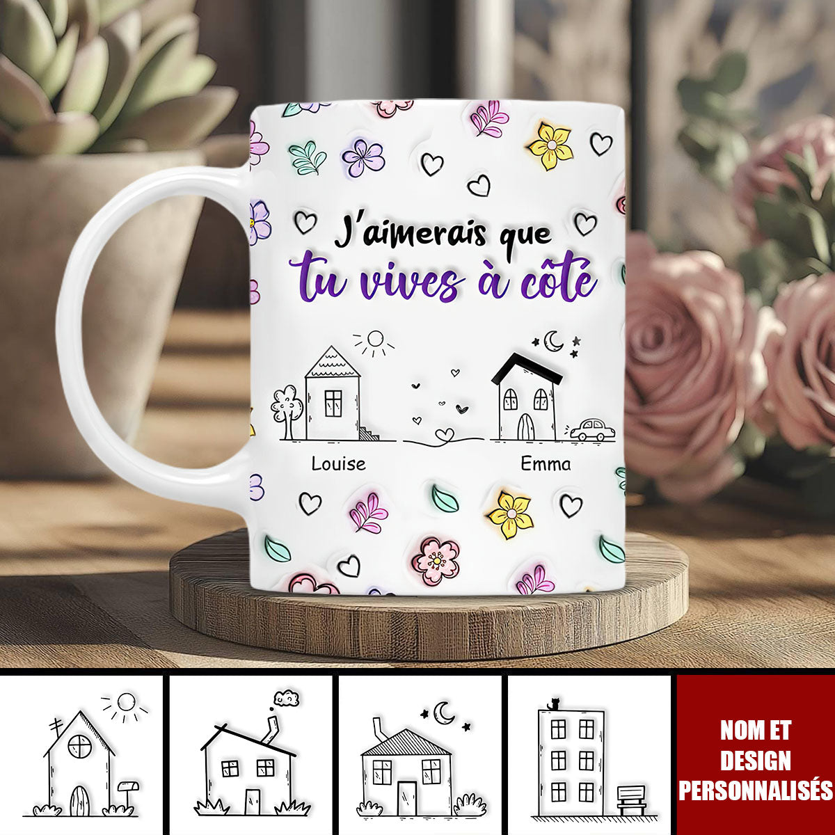 Tasse Personnalisée - J'aimerais que tu vives à côté Cadeau Sentimental pour Amis et Famille