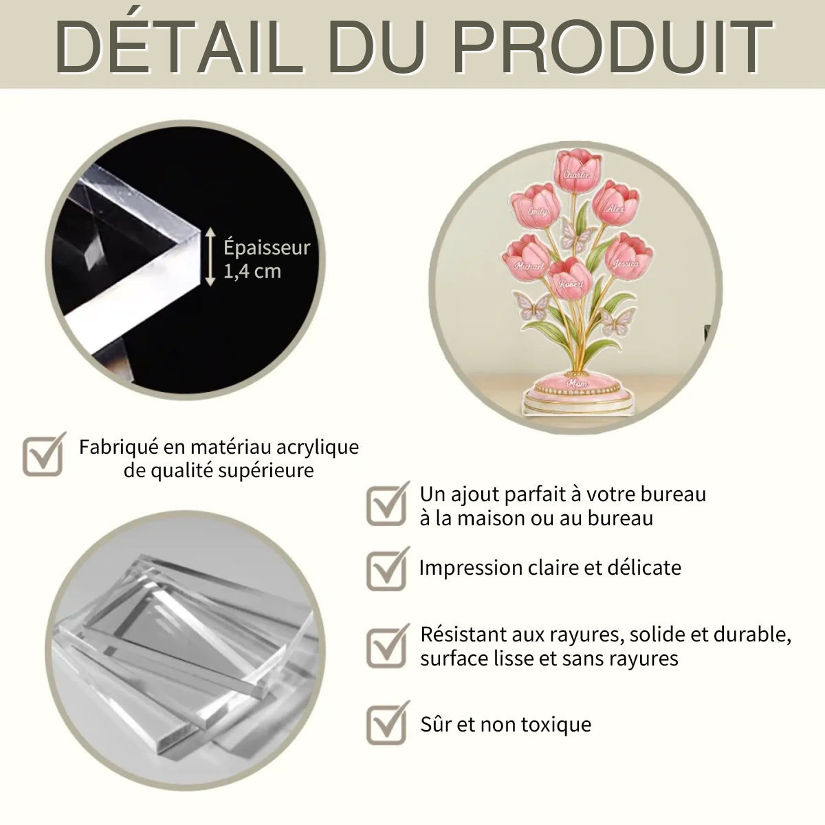 Statue Personnalisée de Tulipes et Papillons - Cadeau Unique pour Maman ou Mamie